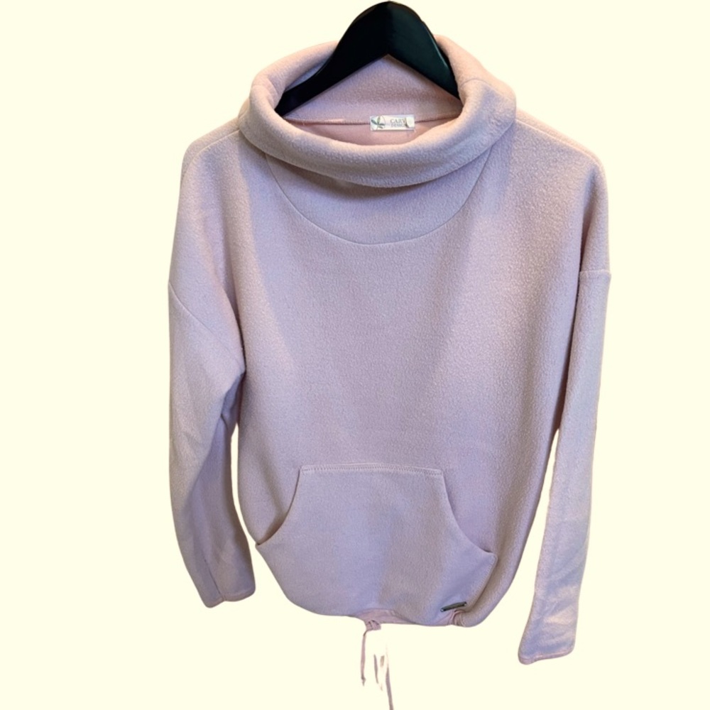 Soft Pink, cowl neck, drawstring fleece sweater-Small